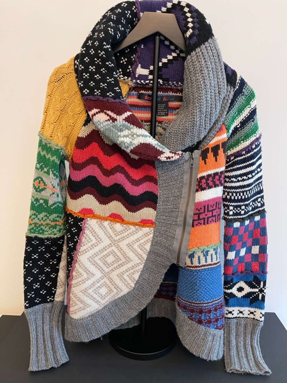 Desigual Multicolor Striped & Cable Knit Zip Cardigan Sweater